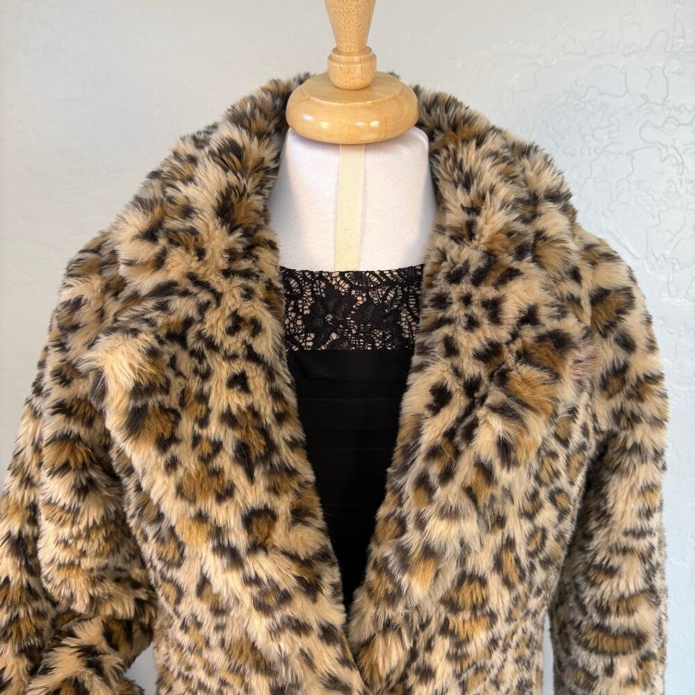 Charlotte Russe Leopard Print Faux Fur Longline Coat Mob Wife Maximalist Glam Sm - Picture 3 of 16